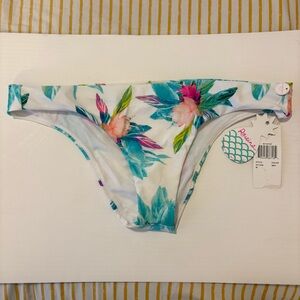 Raisins Tropical Floral Bikini Bottom Women Size M White Cheeky Swim Bottom